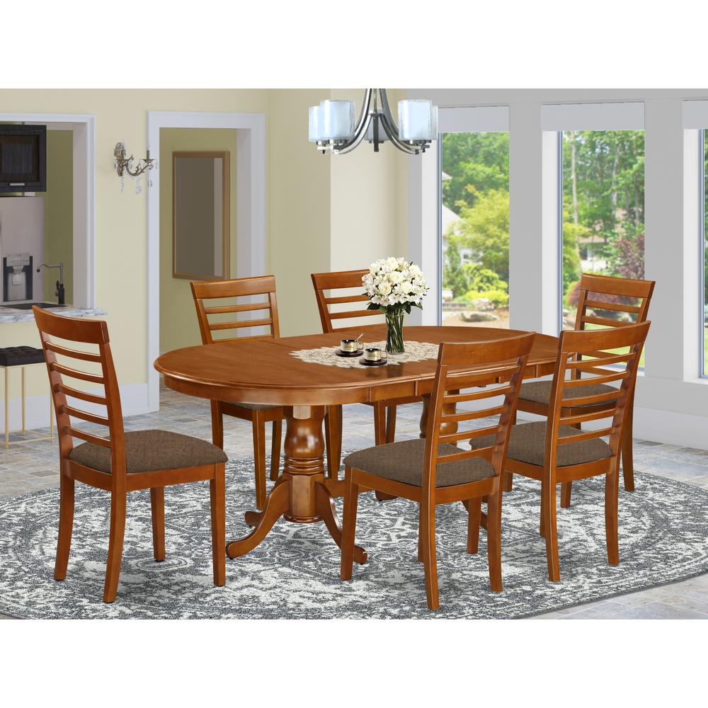 PLML7-SBR-C 7 Pc Dining room set-Dining Table with 6 Kitchen Chairs. Picture 2