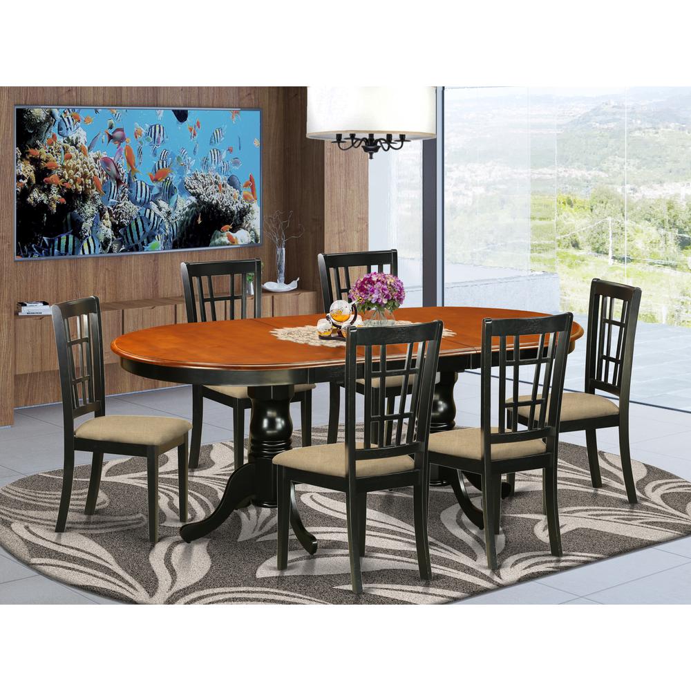 PLNI7-BCH-C 7 Pc Dining room set-Dining Table with 6 Wood Dining Chairs. Picture 2