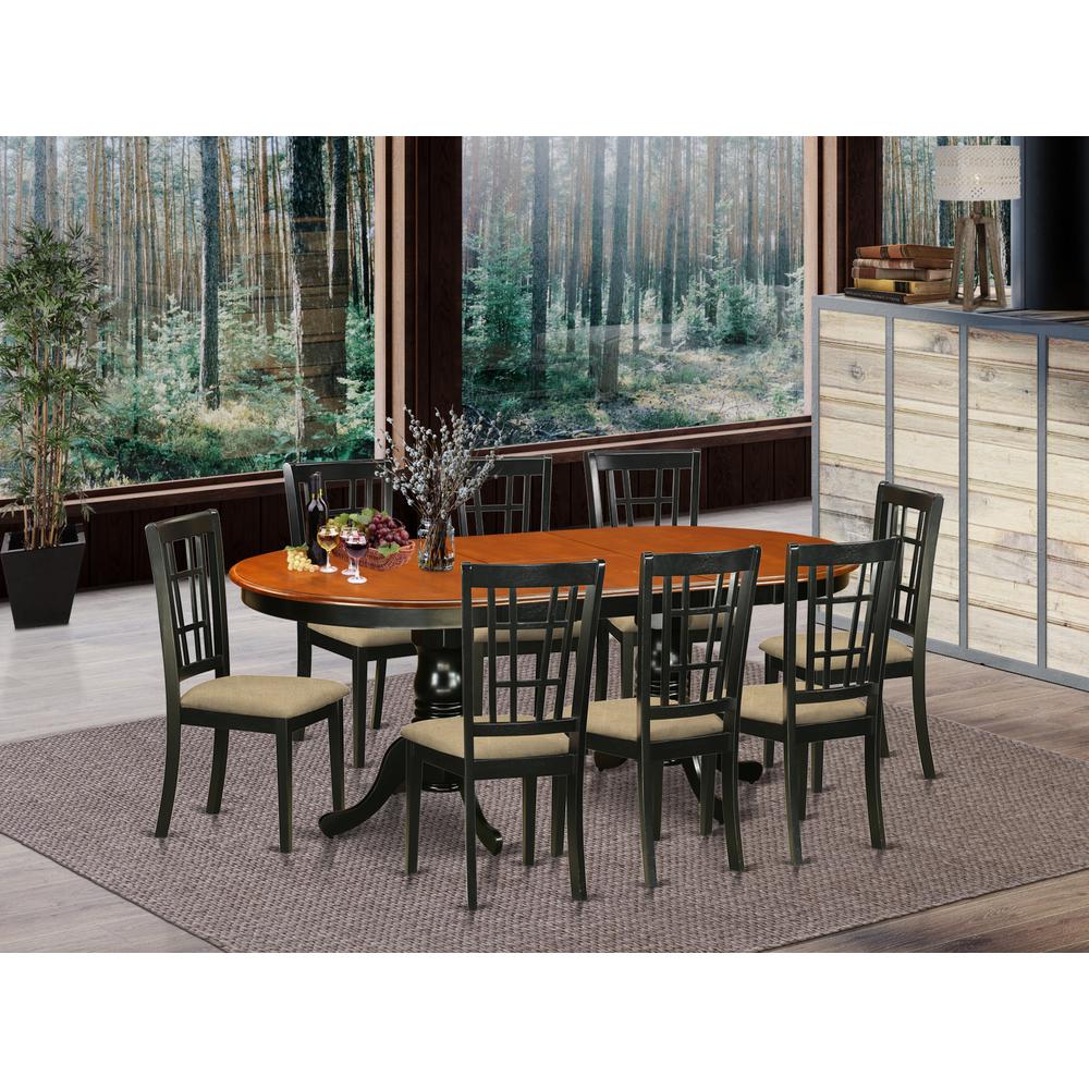 PLNI9-BCH-C 9 Pc Dining room set-Dining Table with 8 Wood Dining Chairs. Picture 2