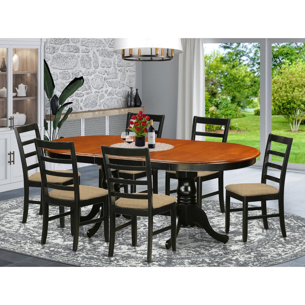 PLPF7-BCH-C 7 PC Dining room set-Dining Table with 6 Wooden Dining Chairs. Picture 2
