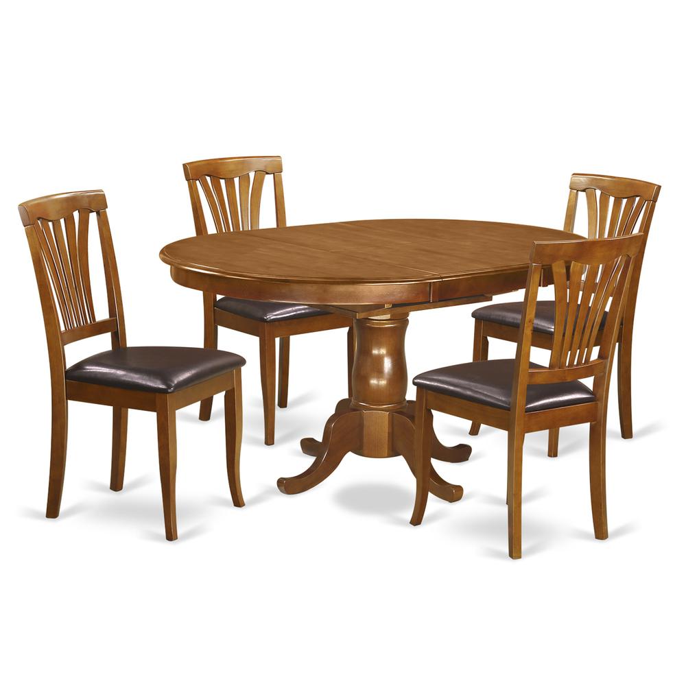 5  Pc  set  Portland  Dining  Table  featuring  Leaf  and  4  Upholstered  Seat  Chairs  in  Saddle  Brown. Picture 2
