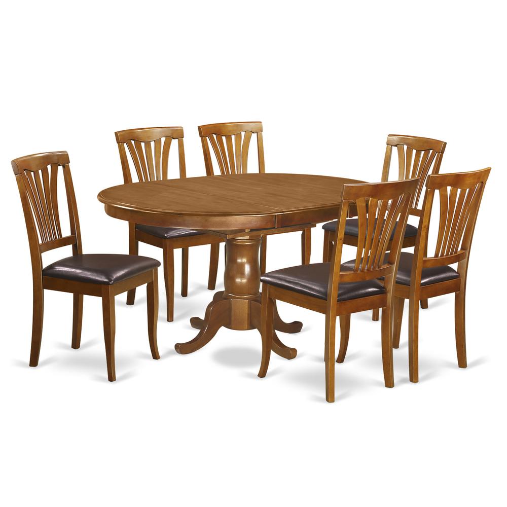 7  Pc  set  Portland  Kitchen  Table  with  Leaf  and  6  Leather  Chairs  in  Saddle  Brown. Picture 2