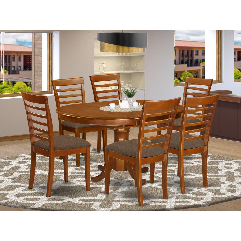 POML7-SBR-C 7 PC Dining room set for 6-Oval Dining Table with Leaf with 6 Dining Chairs.. Picture 2