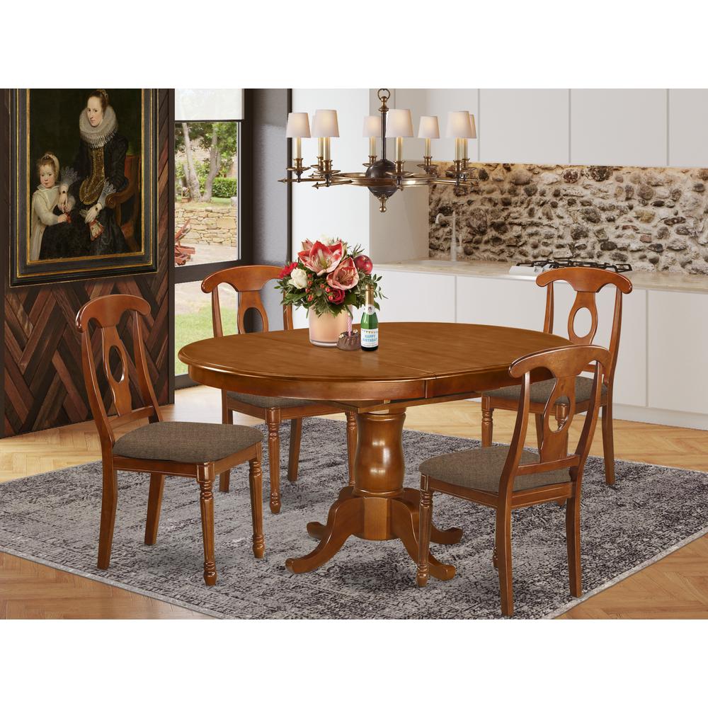 PONA5-SBR-C 5 Pc Dining room set for 4-Oval Dining Table with Leaf and 4 Styled Dining Chairs. Picture 2