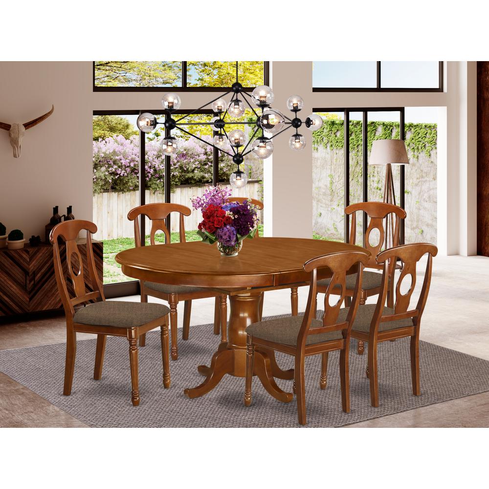 PONA7-SBR-C 7 Pc Dining room set-and Oval Dining Table with Leaf and 6 Dining Chairs. Picture 2