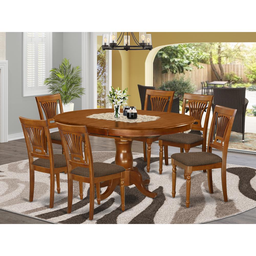 POPL7-SBR-C 5 Pc Portland Table having 18" Leaf and 4 hard wood Seat Chairs in Saddle Brown .. Picture 2