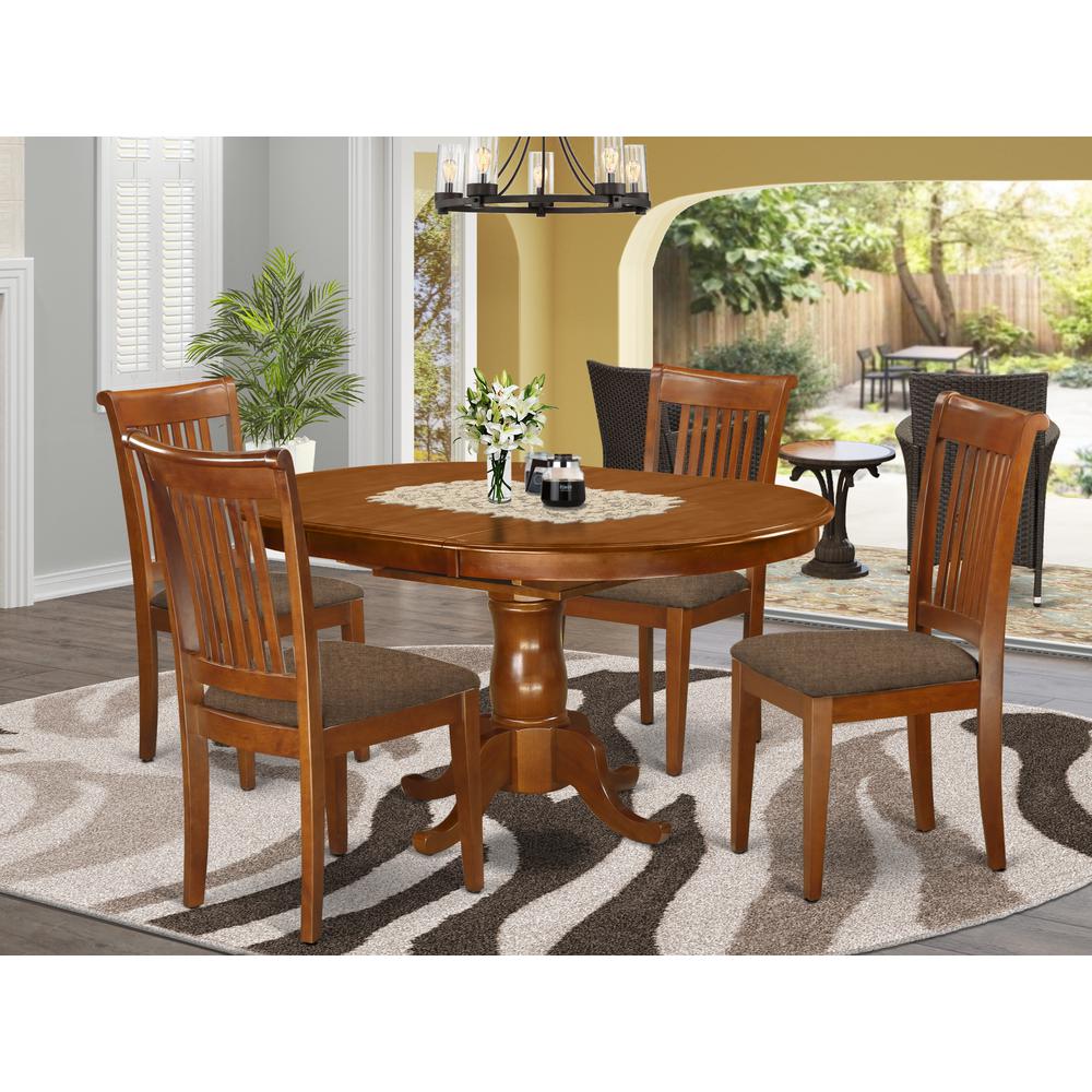 PORT5-SBR-C 5 Pc Dining room set for 4-Oval Dining Table with Leaf and 4 Dining Chairs. Picture 2