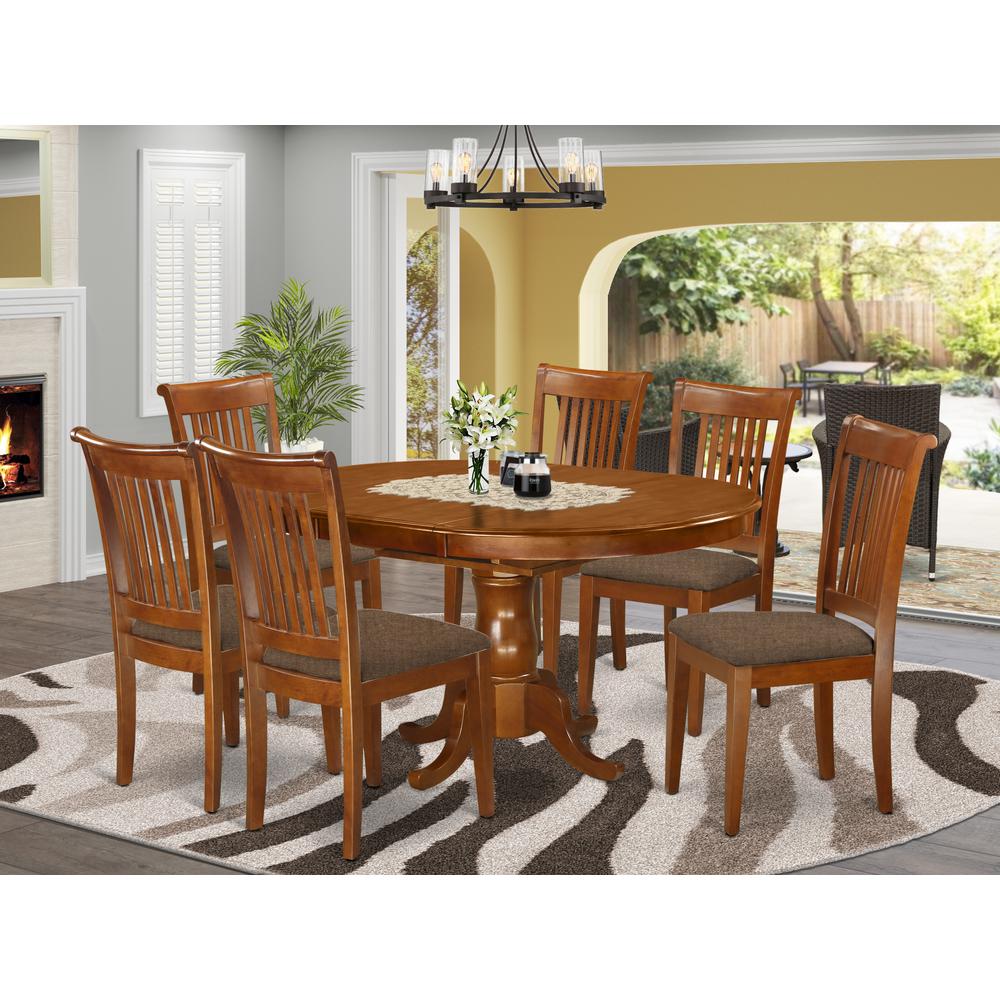 PORT7-SBR-C 7 PC Dining room set-Oval Dining Table with Leaf and 6