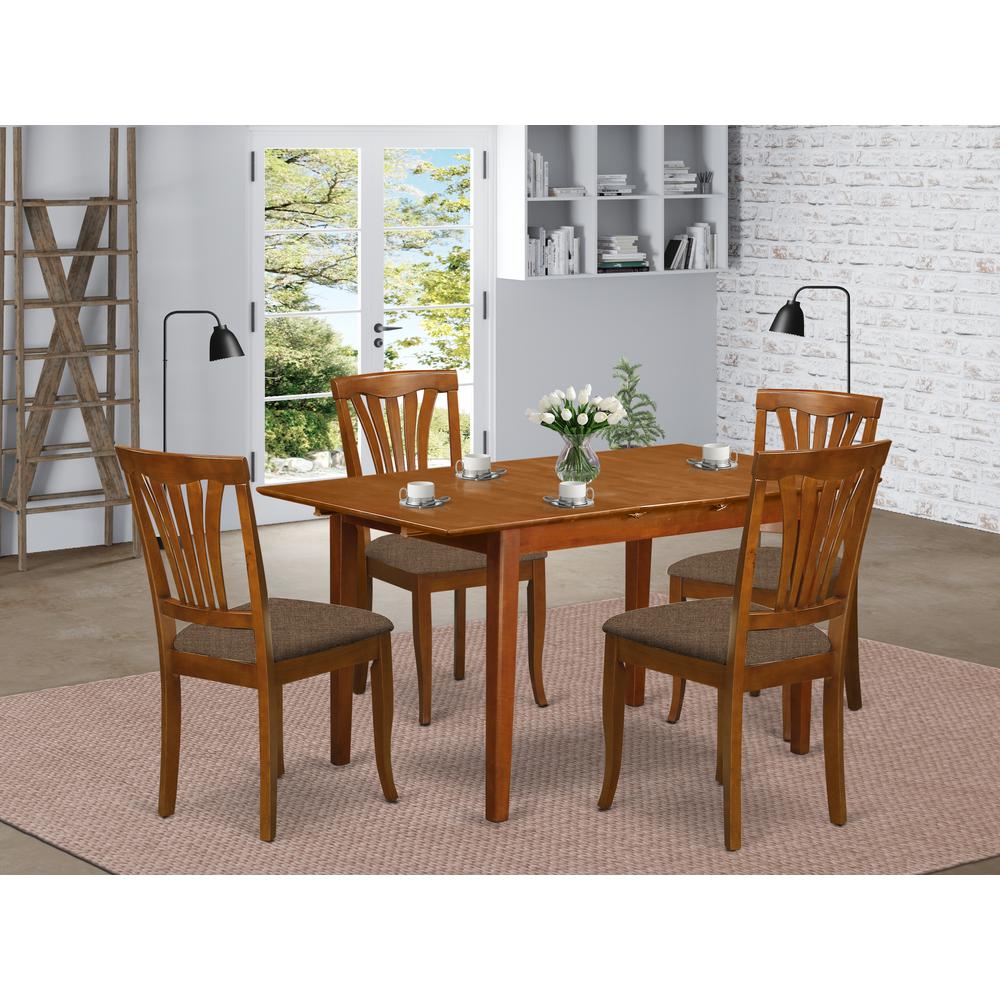 PSAV5-SBR-C 5 Pc small dinette set - Table with Leaf and 4 Kitchen Dining Chairs. Picture 2