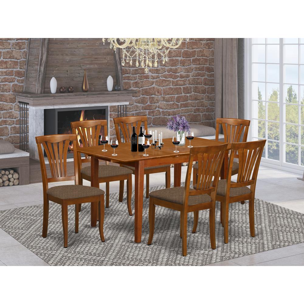 PSAV7-SBR-C 7 Pc dinette set for small spaces - Table with Leaf and 6 Dining Chairs. Picture 2