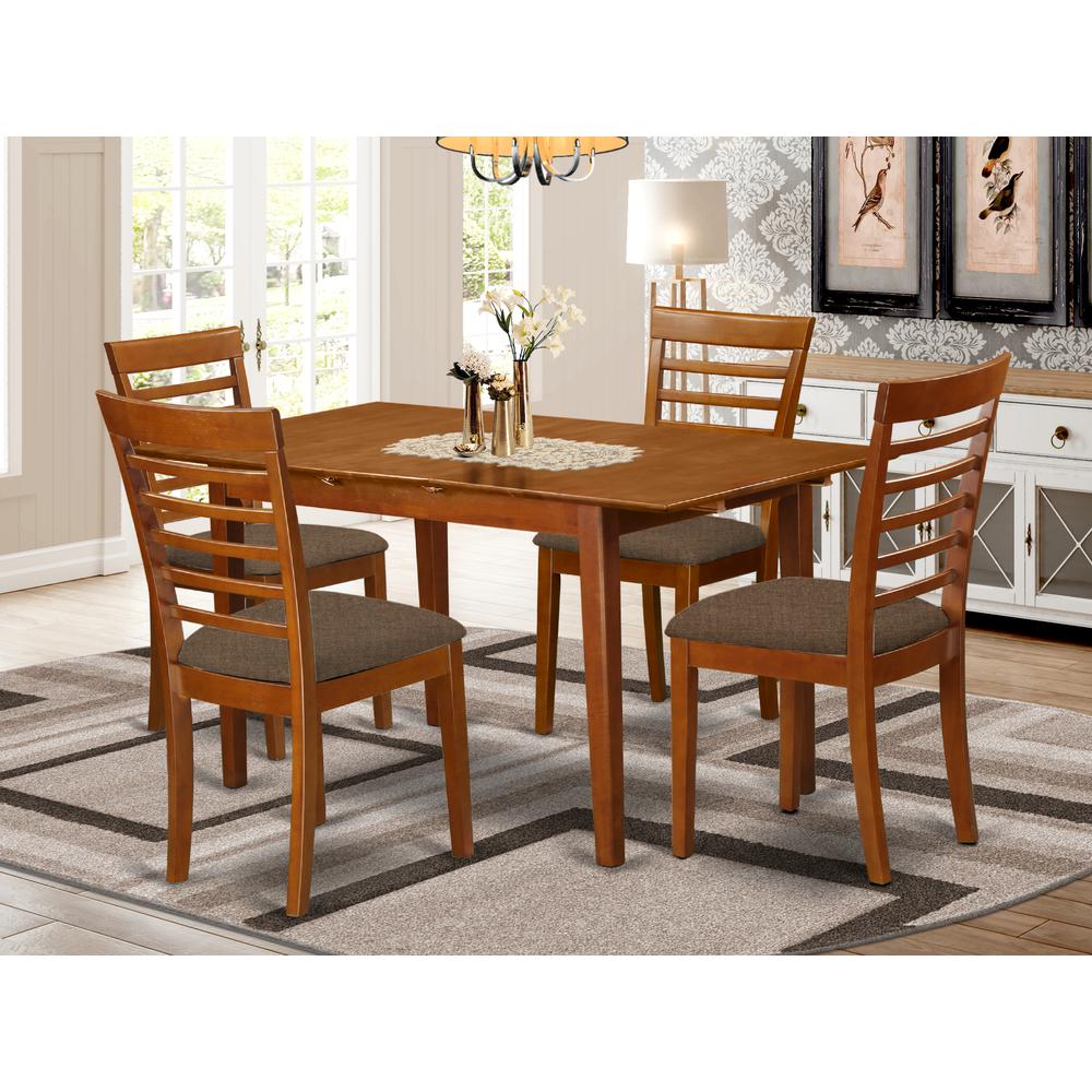 PSML5-SBR-C 5 Pc dinette set - Table with Leaf and 4 Dining Chairs. Picture 2