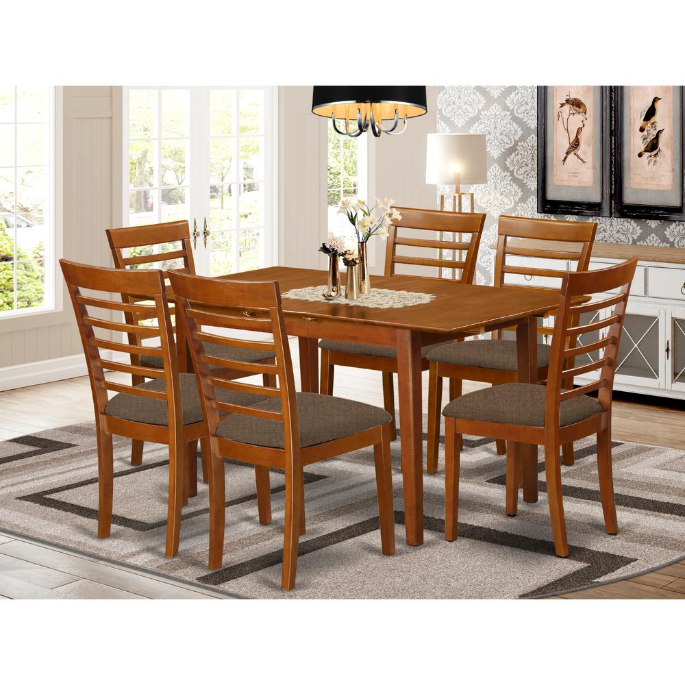 PSML7-SBR-C 7 Pc Table and chair set - Table and 6 Kitchen Dining Chairs. Picture 2