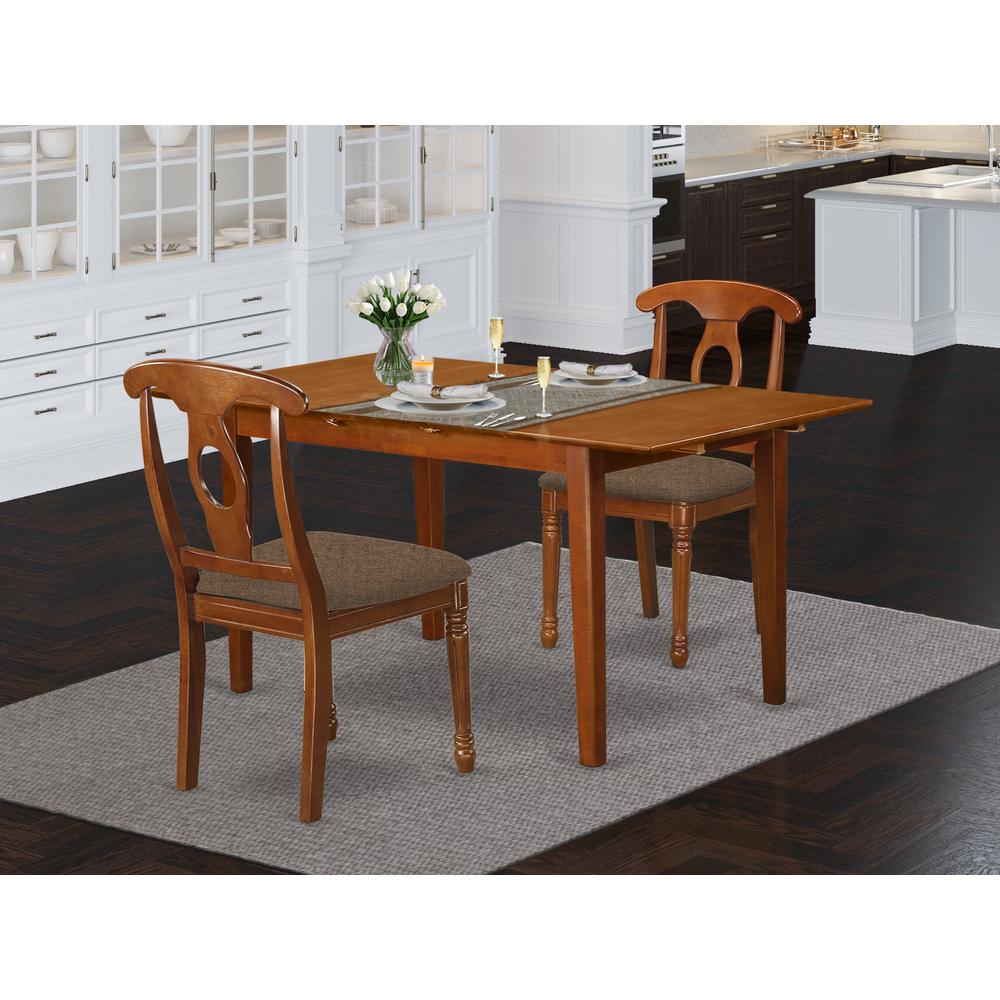 PSNA3-SBR-C 3 PcRectangular Kitchen Table having 12in Leaf and 2Fabric Dinette Chairs in Saddle Brown .. Picture 2