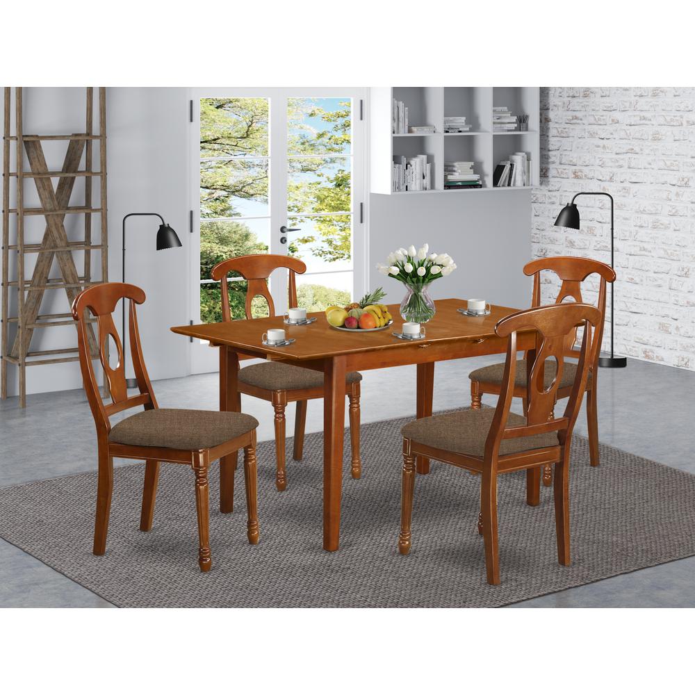 PSNA5-SBR-C 5 PC Kitchen Table set Table with Leaf and 4 Dining Table Chairs. Picture 2