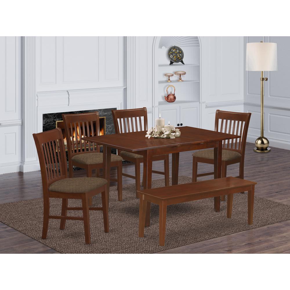 PSNO6C-MAH-C 6 Pc Dining room set with bench -Table with 4 Dining Table Chairs and Bench. Picture 2