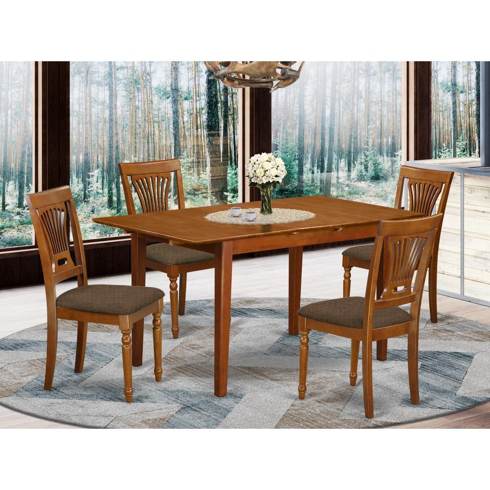 PSPL5-SBR-C 5 PC Kitchen Table set Table with Leaf and 4 Dining Table Chairs. Picture 2