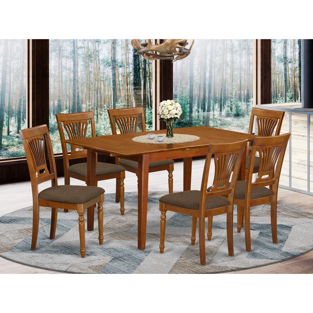 PSPL7-SBR-C 7 PC KitchenKitchen dinette set- Table with Leaf and 6 Chairs for Dining room. Picture 2