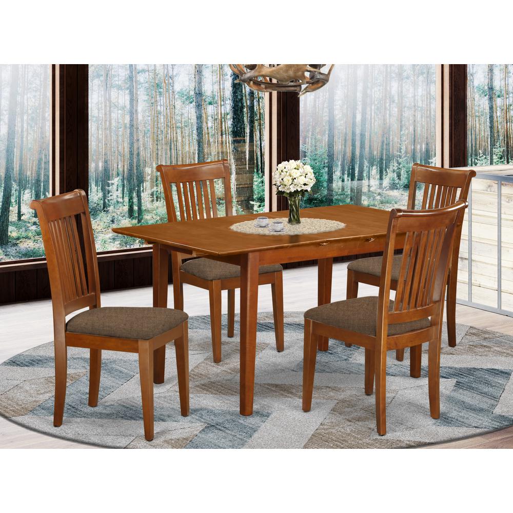 PSPO5-SBR-C 5 Pc small Kitchen Table set Table with Leaf and 4 Dining Chairs. Picture 2