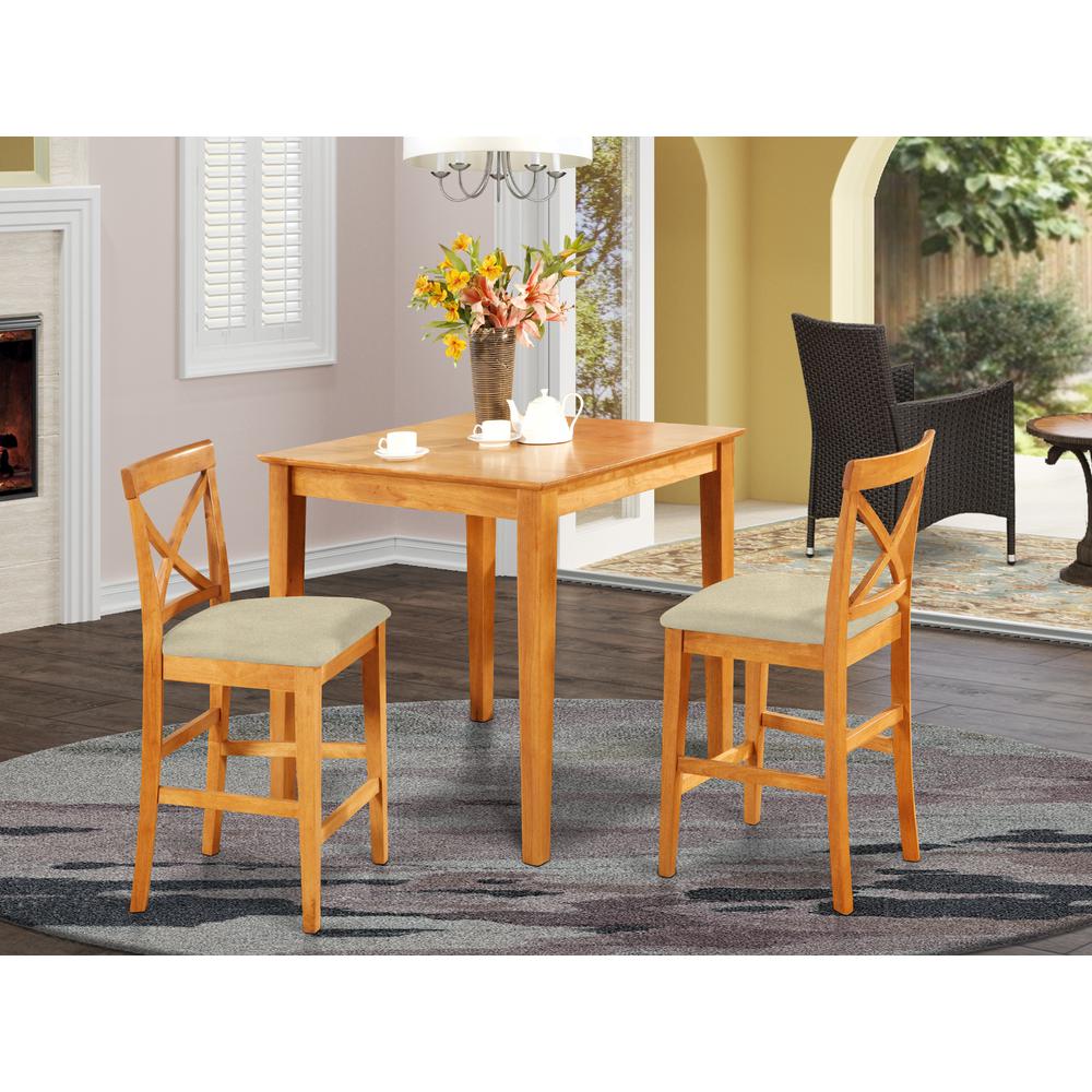 PUBS3-OAK-C 3 PC Counter height Table set-pub Table and 2 Kitchen counter Chairs. Picture 2