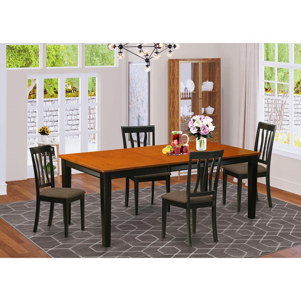 QUAN5-BCH-C 5 PC Dining set-Dining Table with 4 Wood Dining Chairs. Picture 2
