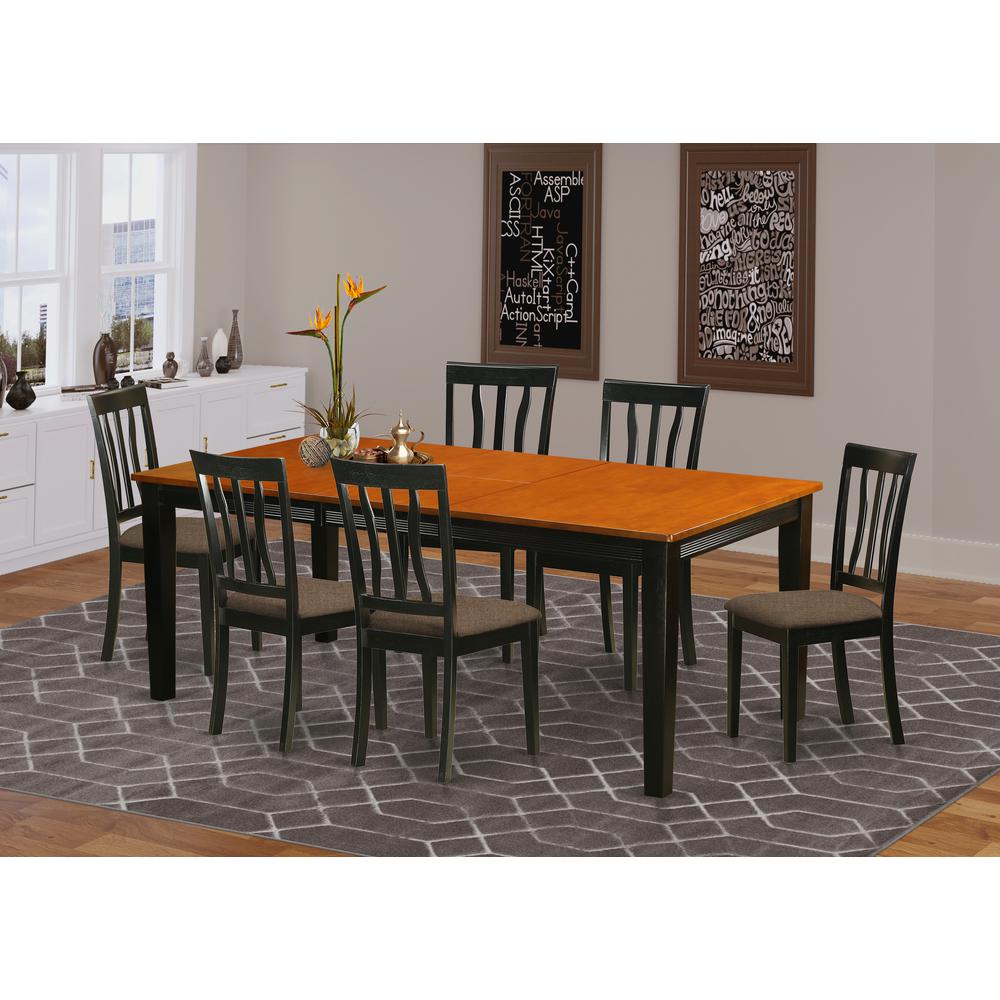 QUAN7-BCH-C 7 PC Dining set-Dining Table with 6 Wood Dining Chairs. Picture 2