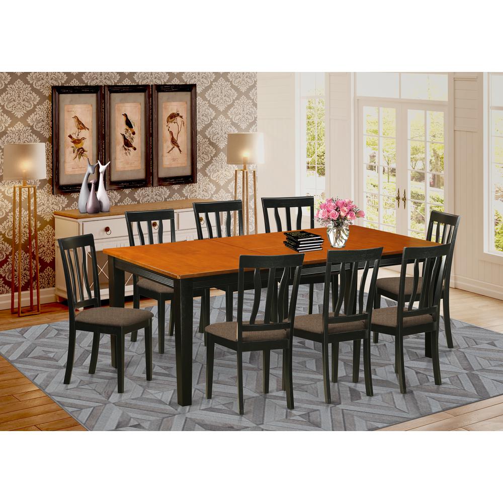 QUAN9-BCH-C 9 PC Dining set-Dining Table with 8 Wood Dining Chairs. Picture 2