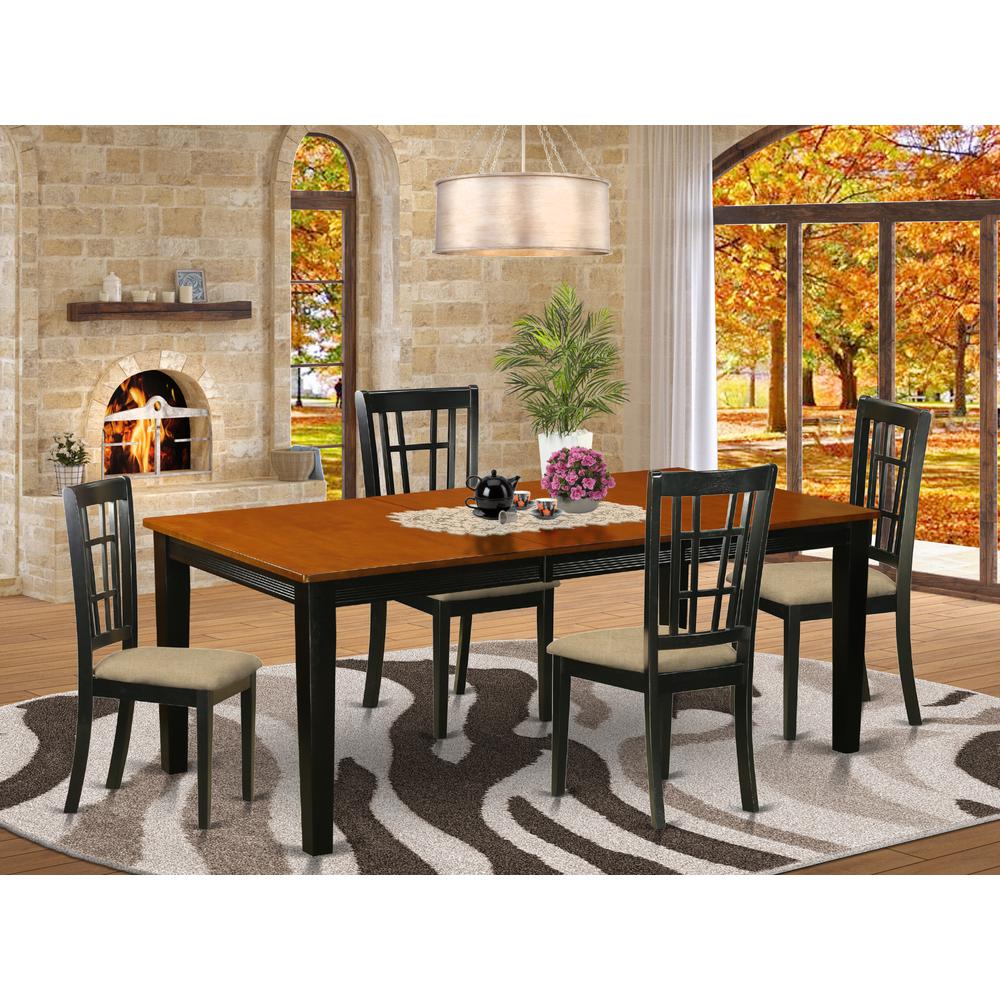 QUNI5-BCH-C 5 PC Dining set-Dining Table with 4 Wood Dining Chairs. Picture 2
