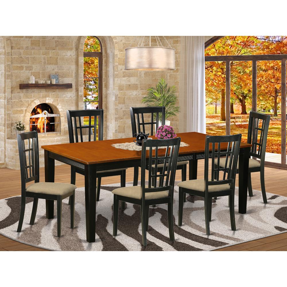 QUNI7-BCH-C 7 PC Dining set-Dining Table with 6 Wood Dining Chairs. Picture 2