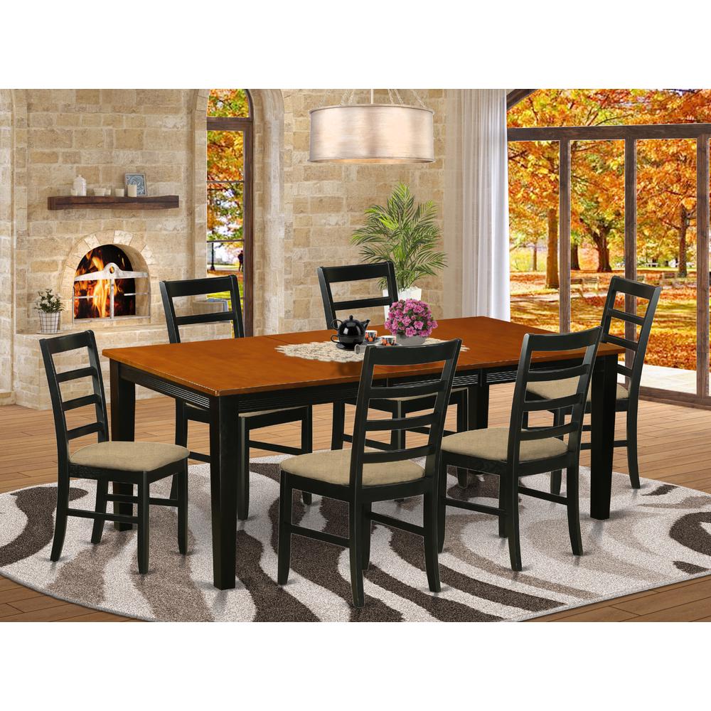 QUPF7-BCH-C 7 Pc Dining set-Dining Table with 6 Wood Dining Chairs. Picture 2