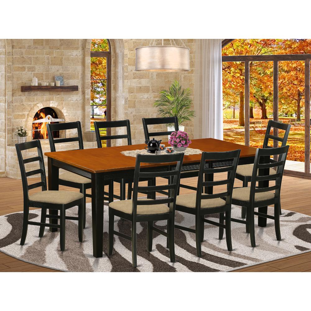 QUPF9-BCH-C 9 Pc Dining set-Dining Table with 8 Wood Dining Chairs. Picture 2