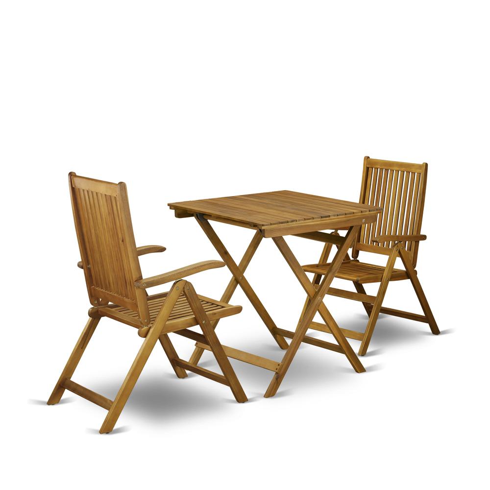 SECN3C5NA 3-Pc Wood Patio Dining Set Consists of a Folding Outdoor Table and 2 Outdoor Camping Chairs - Natural Oil Finish. Picture 2