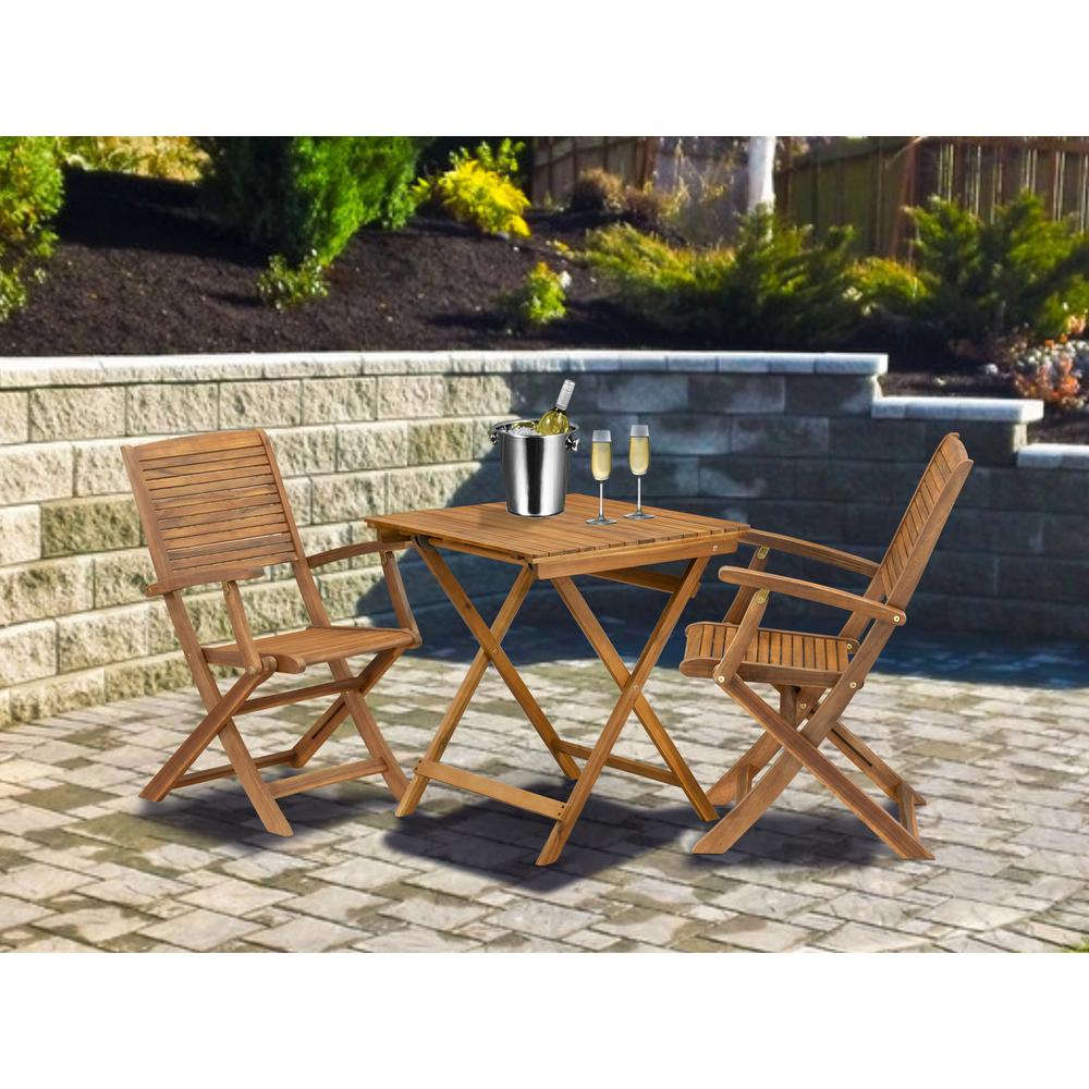 3 Piece Patio Bistro Set Contains a Square Acacia Coffee Table. Picture 7