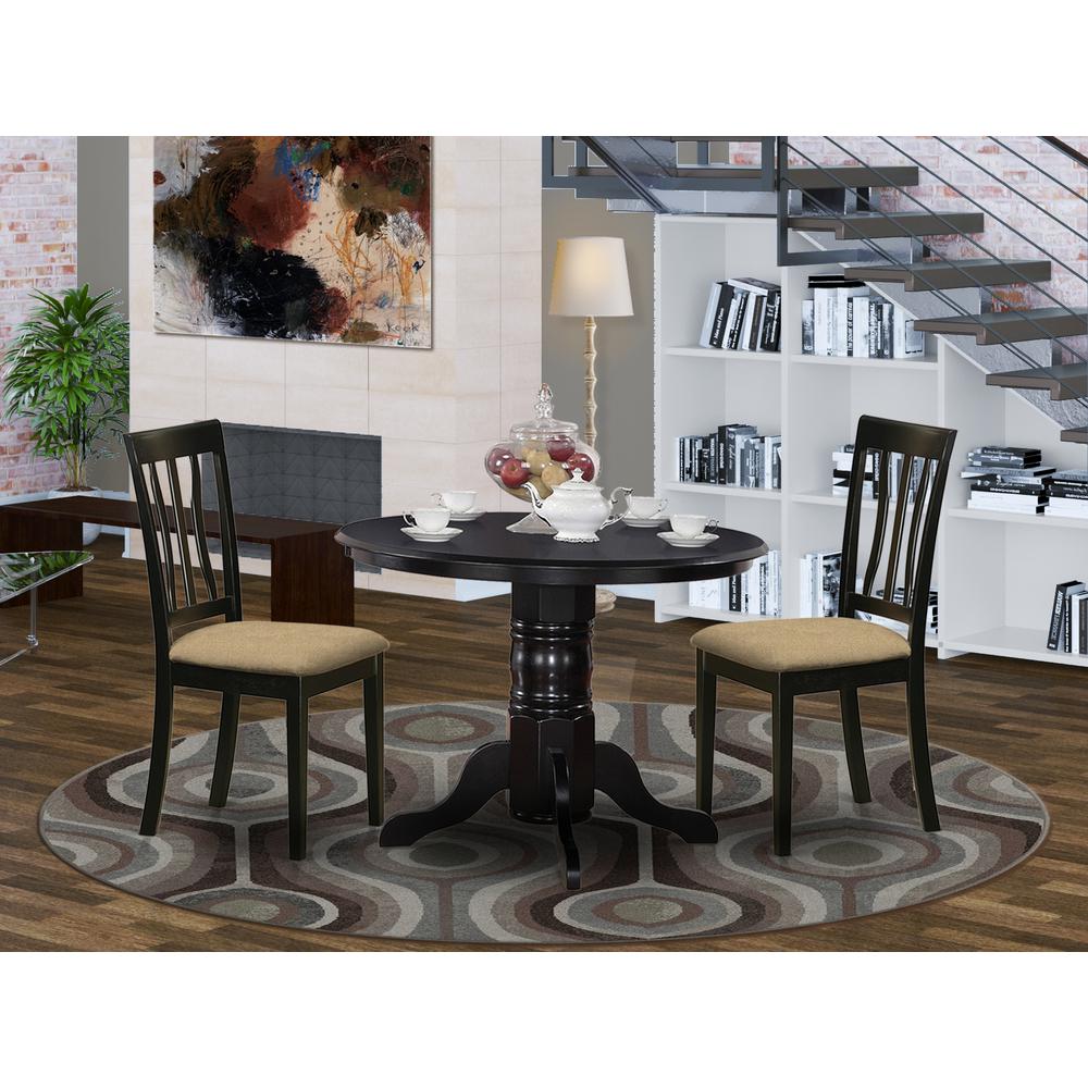 SHAN3-BLK-C 3 Pc dinette Table set-Small Kitchen Table and 2 Dining Chairs. Picture 2