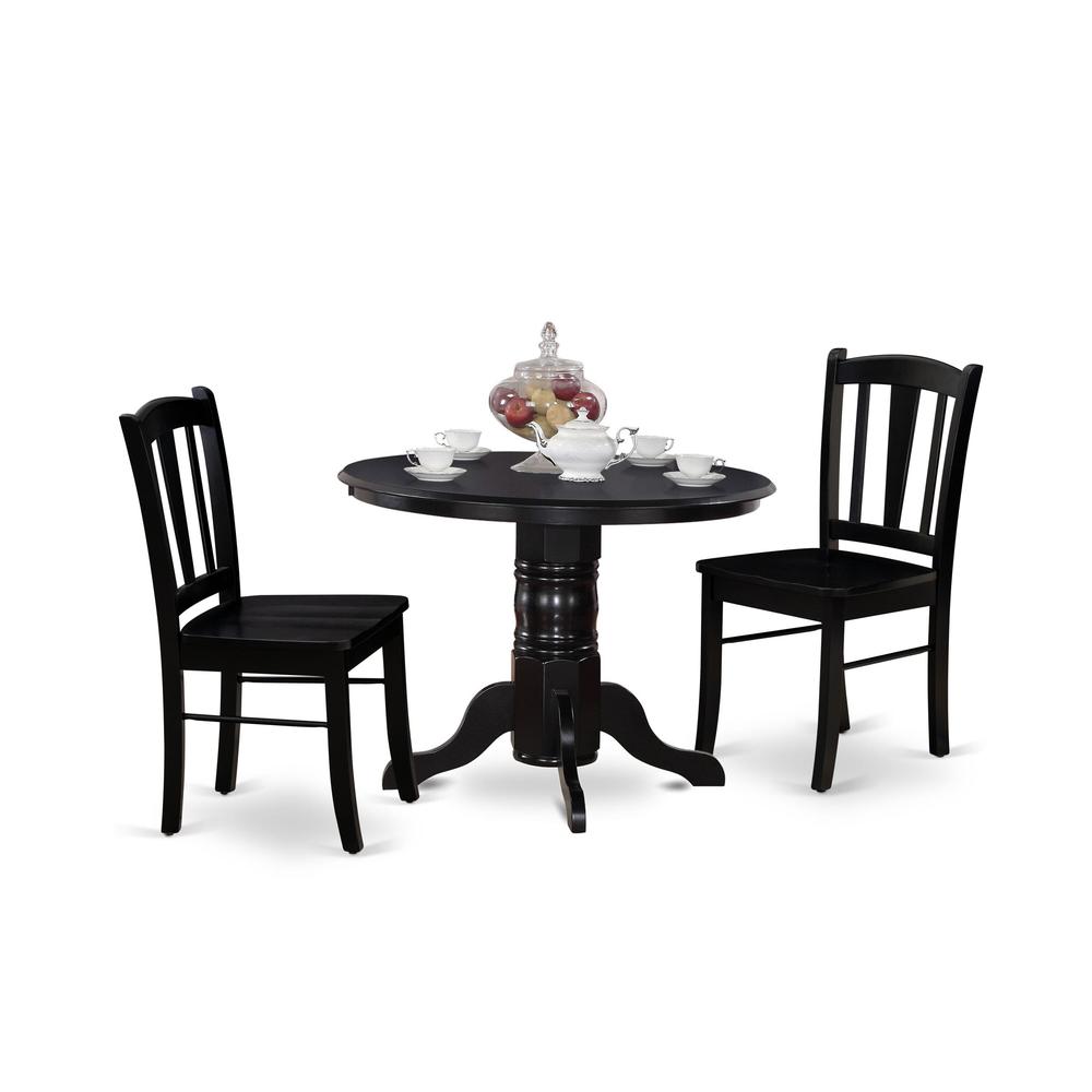 SHDL3-BLK-W - 3-Pc Modern Dinette Room Set - 2 Wooden Dining Chairs and 1 Dining Table - Black Finish. Picture 2
