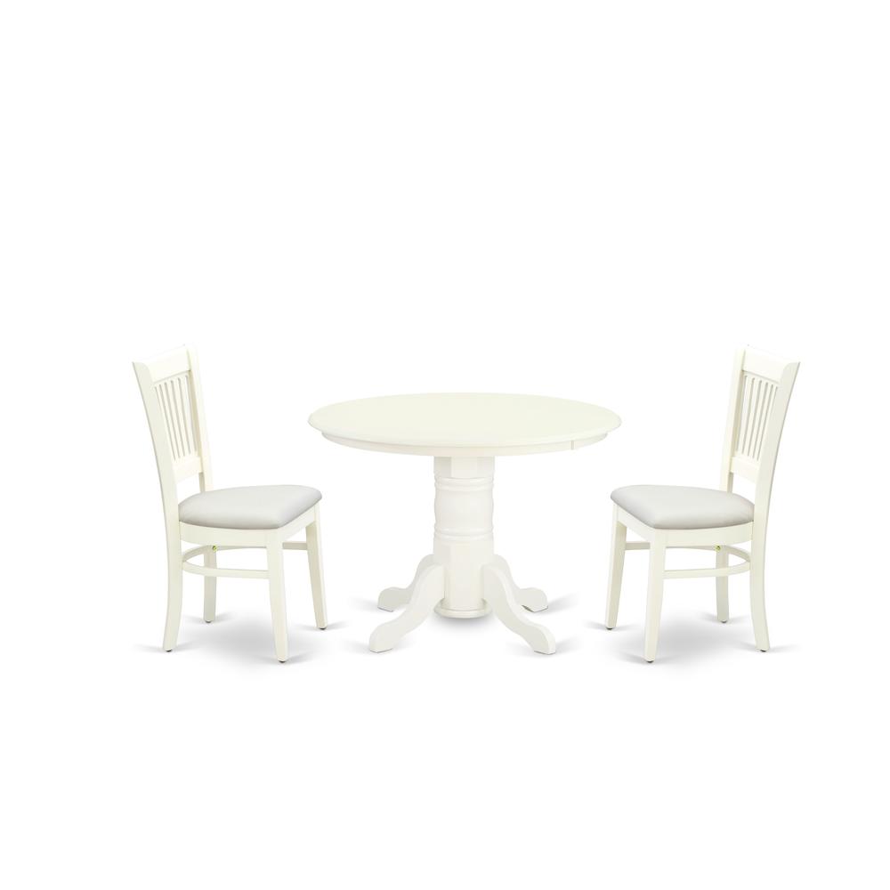 East West Furniture - SHVA3-LWH-C - 3-Pc Modern Dining Table Set- 2 Dining Chair and Dining Table - Linen Fabric Seat and Slatted Chair Back - Linen White Finish. The main picture.