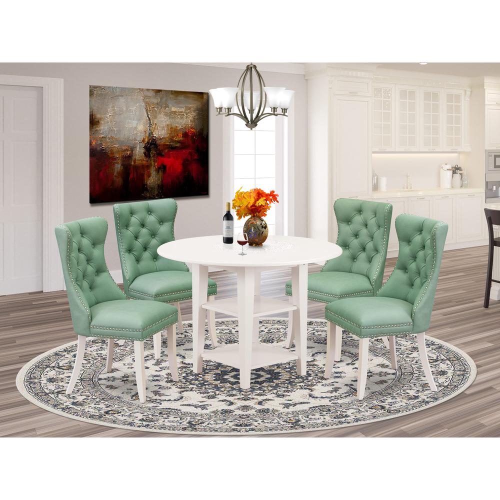 5 Piece Dinette Set Contains a Round Dining Table with Dropleaf & Shelves. Picture 7