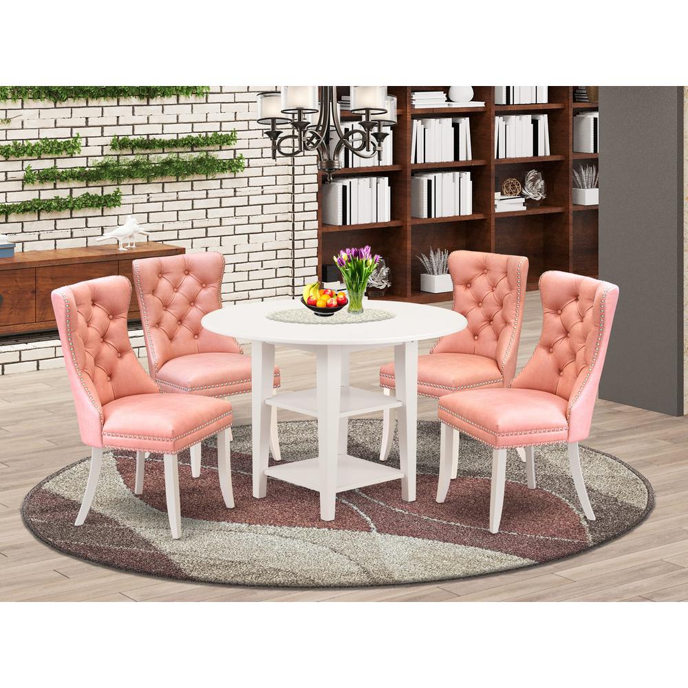 5 Piece Dining Set Consists of a Round Kitchen Table with Dropleaf & Shelves. Picture 7