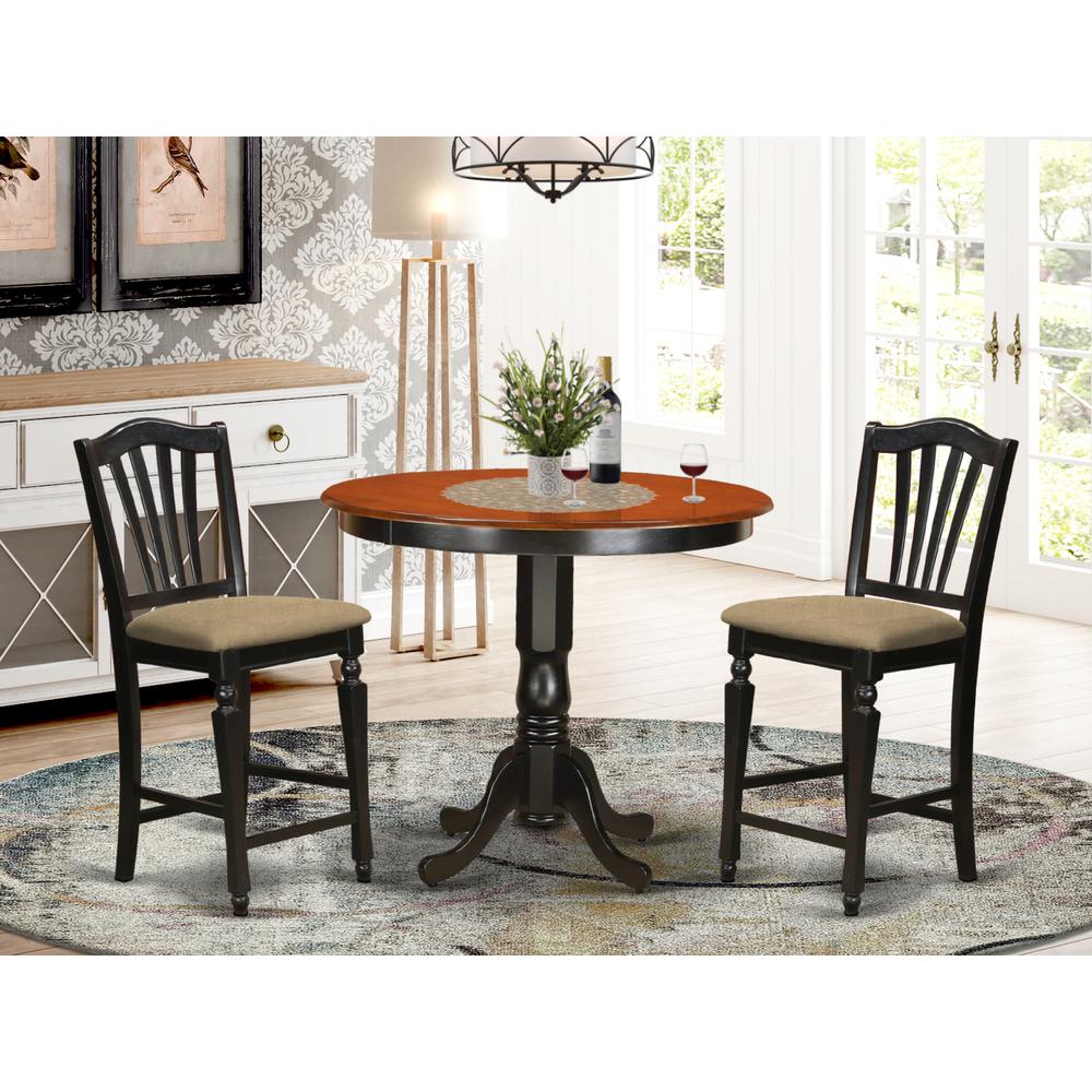 TRCH3-BLK-C 3 PC counter height pub set - high top Table and 2 counter height stool.. Picture 2