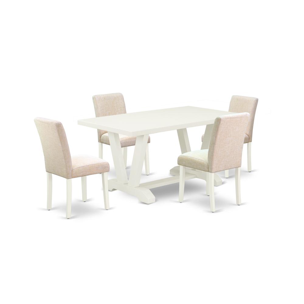 East West Furniture V026AB202-5 5-Pc Dinette Room Set - 4 Parson Dining Chairs and 1 Modern Rectangular Linen White Wooden Dining Table with High Chair Back - Linen White Finish. Picture 1