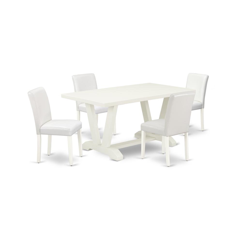 East West Furniture V026AB264-5 5-Piece Awesome Dining Set a Superb Linen White dining table Top and 4 - Pu Leather Stunning Dining Chairs with Stylish Chair Back, Linen White Finish. Picture 1