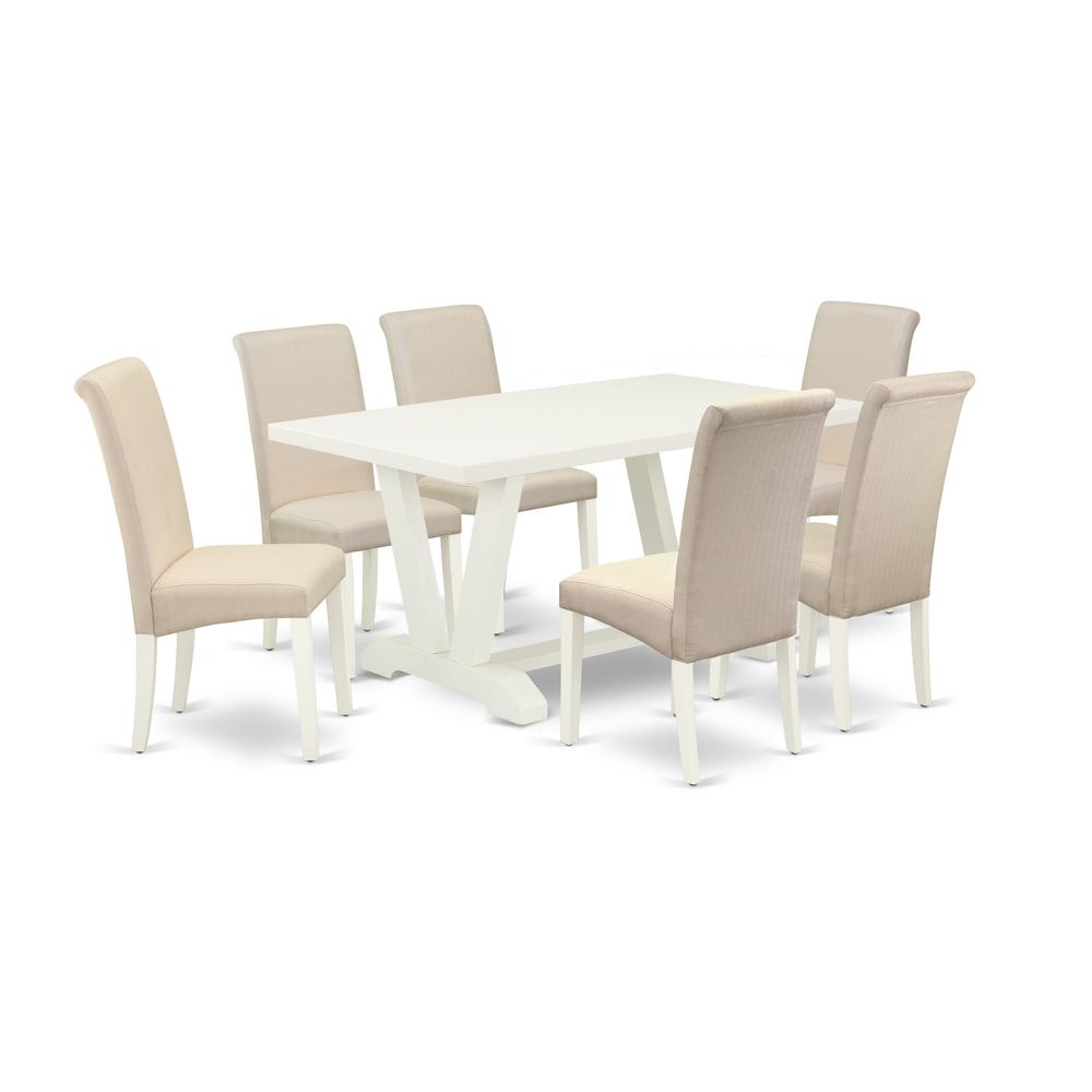 East West Furniture V026Ba201-7 - 7-Piece Kitchen Set - 6 Kitchen Parson Chair and a Dinner Table Hardwood Frame. Picture 1
