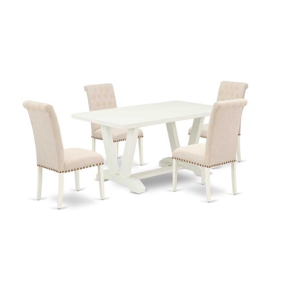 East West Furniture 5-Pc Dining Table Set Included 4 Parson Dining chairs Upholstered Seat and High Button Tufted Chair Back and Rectangular Wood Dining Table with Linen White Dining Table Top - Linen. Picture 1