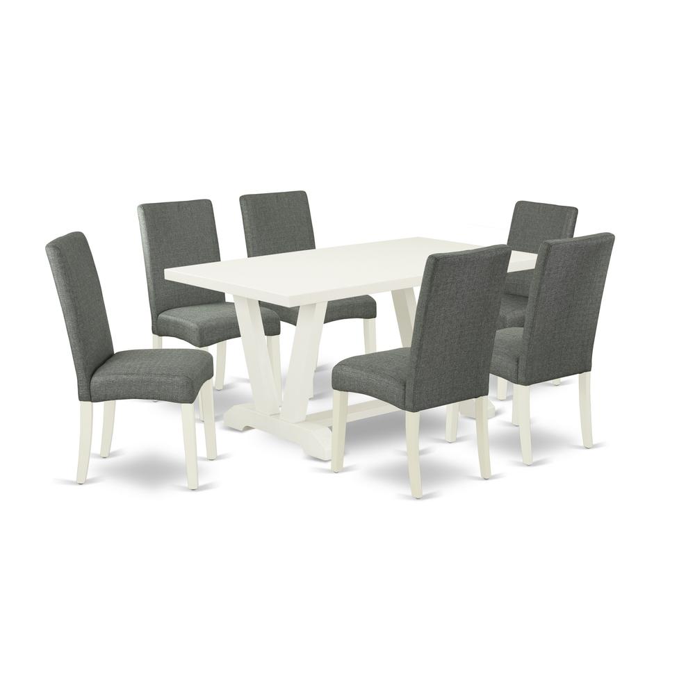 East West Furniture V026DR207-7 - 7-Piece Modern Dining Table Set - 6 Parson Chairs and Small Rectangular Table Hardwood Structure. Picture 1
