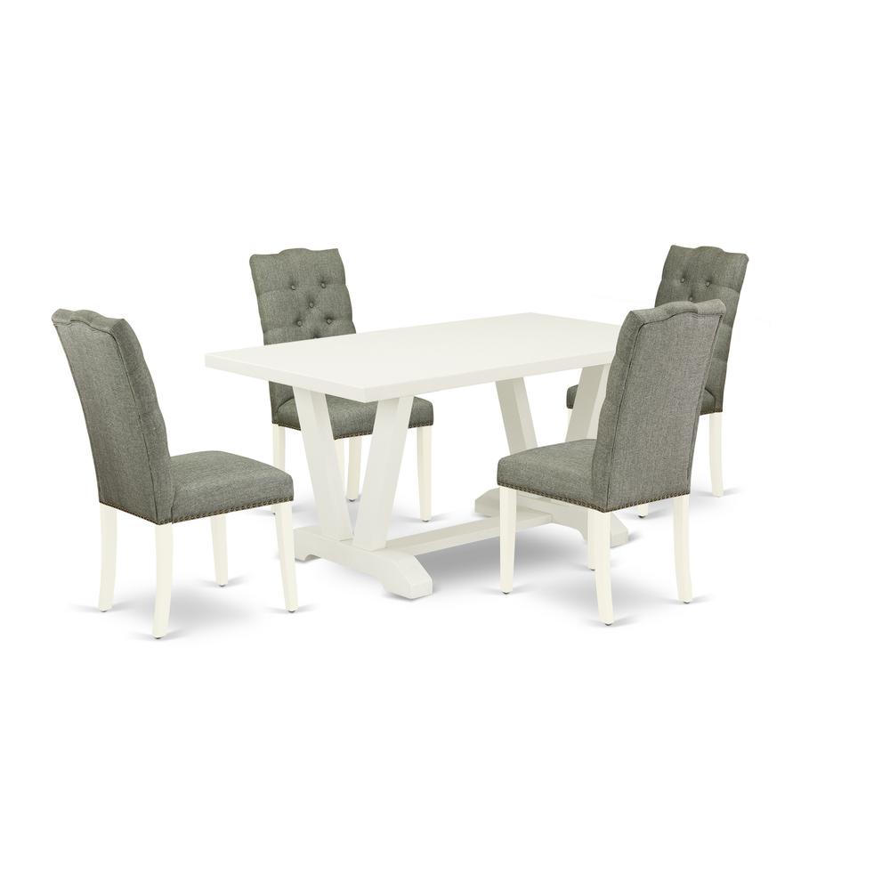 East West Furniture 5-Piece Dining room Table Set Included 4 Parson Dining chairs Upholstered Seat and High Button Tufted Chair Back and Rectangular Dining Table with Linen White Table Top - Linen Whi. Picture 1