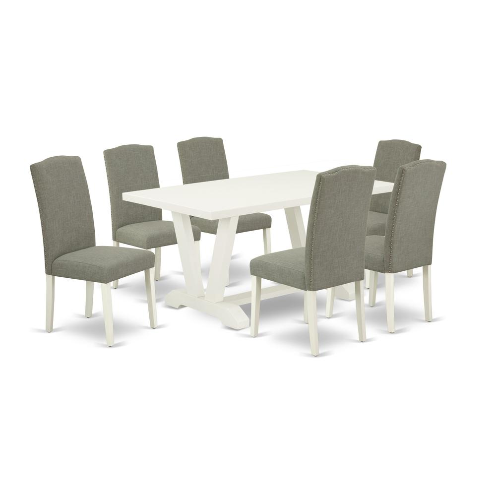 East West Furniture V026EN206-7 - 7-Piece Modern Dining Table Set - 6 Upholstered Dining Chairs and a Rectangular Table Hardwood Frame. Picture 1