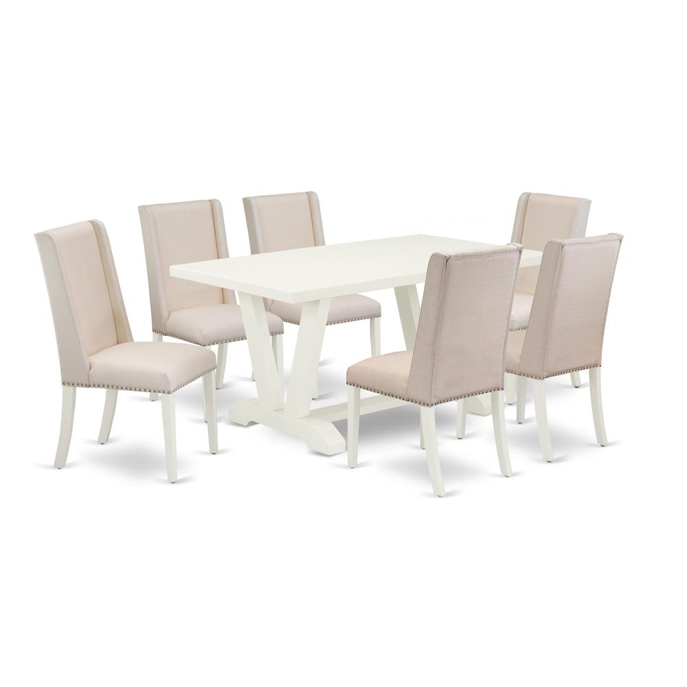 East West Furniture V026FL201-7 - 7-Piece Kitchen Table Set - 6 Parson Chairs and Dinner Table Hardwood Structure. Picture 1
