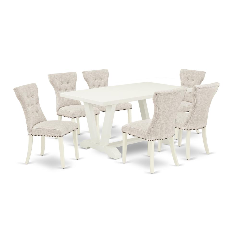 East West Furniture V026Ga235-7 - 7-Piece Dining Room Set - 6 Parson Dining Chairs and Small Rectangular Table Hardwood Structure. Picture 1