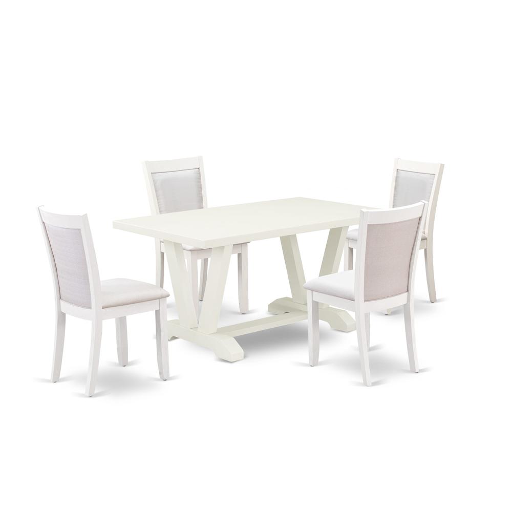 V026MZ001-5 5-Piece Table Set Contains a Rectangular Table and 4 Cream Parson Dining Chairs - Wire Brushed Linen White Finish. Picture 2