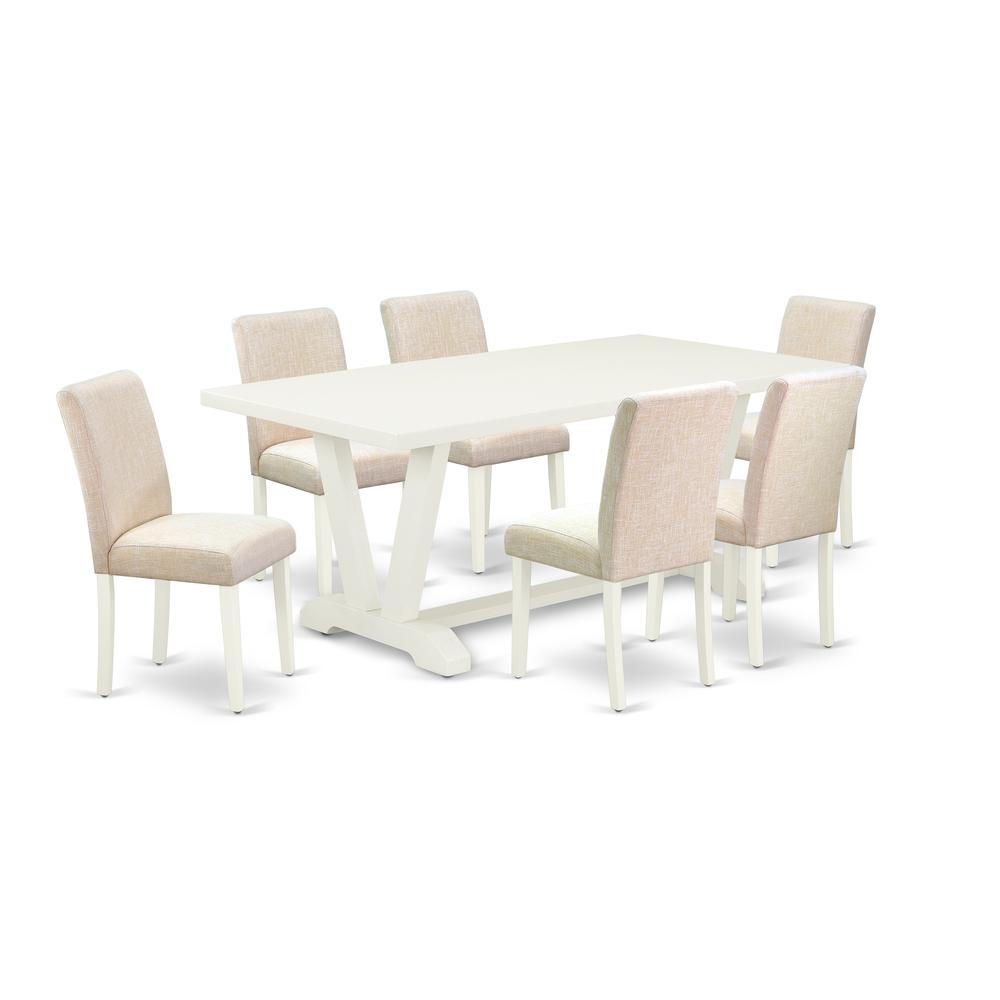 East West Furniture V027aB202-7 - 7-Piece Dining Set - 6 Parsons Chairs and a Modern Dining Table Solid Wood Structure. Picture 1