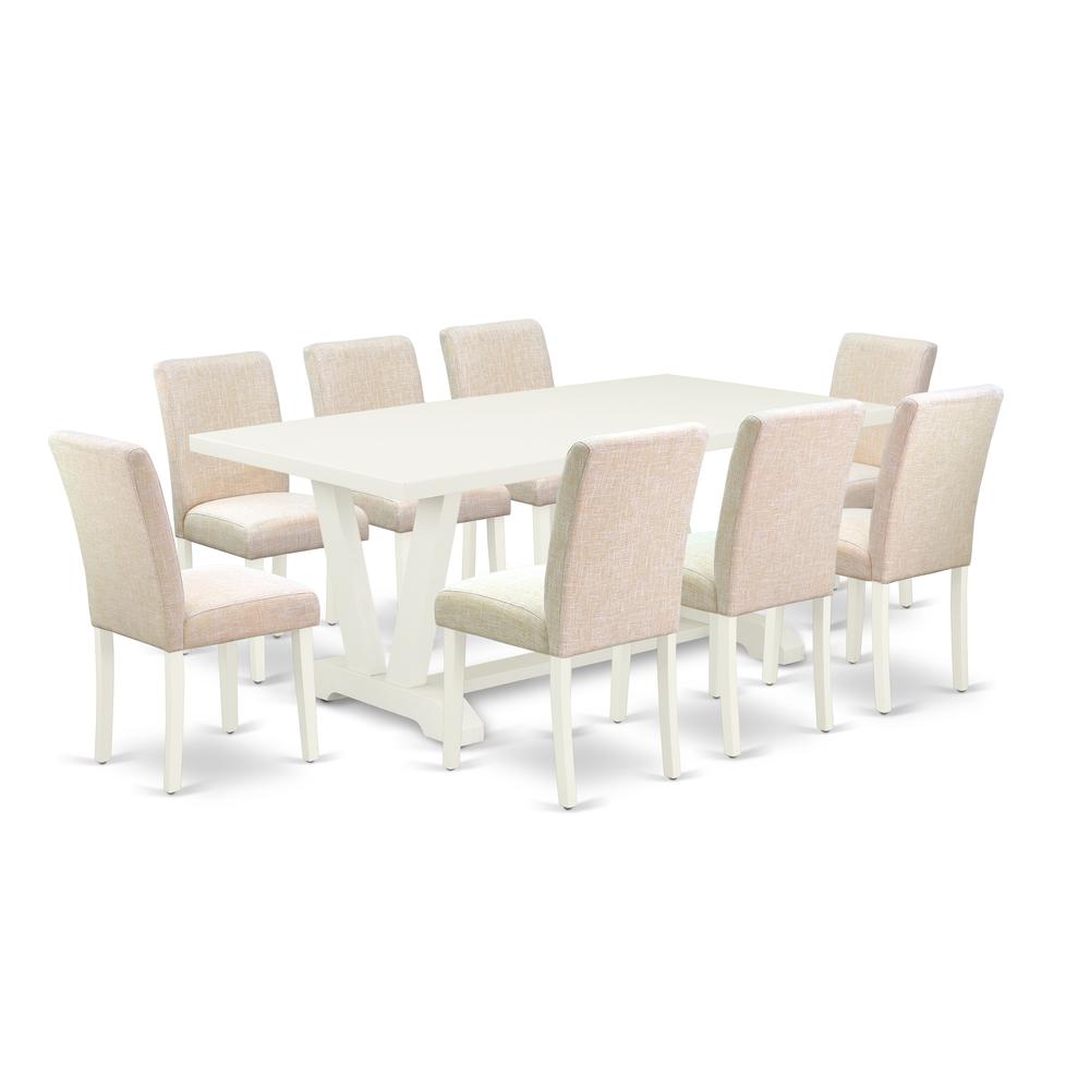 East West Furniture V027aB202-9 - 9-Piece Dining Room Set - 8 Parson Chairs and a Rectangular Table Hardwood Frame. Picture 1
